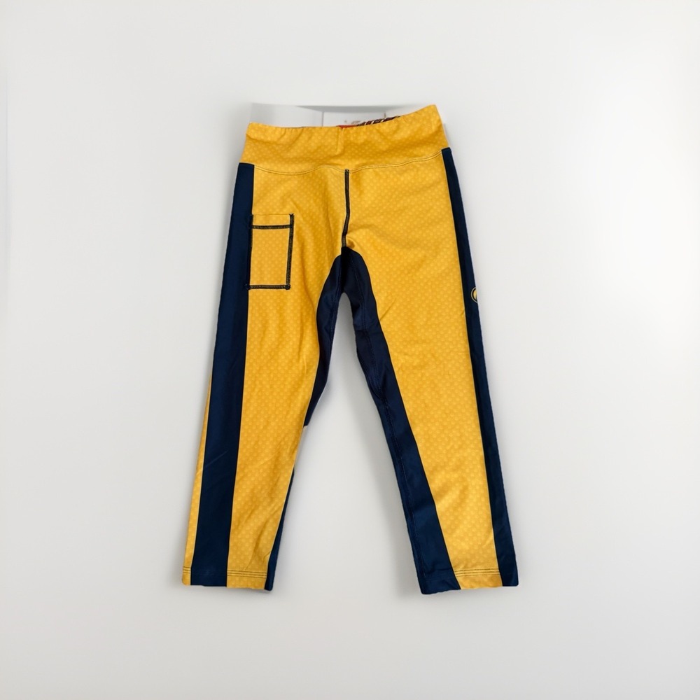 Ink n Burn Crop Running Leggings Yellow Black Compression Athletic Marathon Sz 4